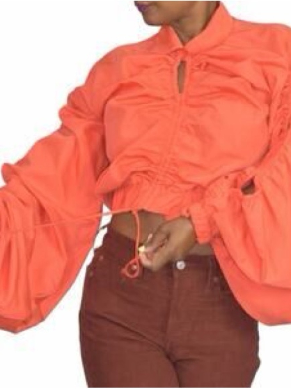 LOVE HIGHLIGHT Adjustable Drawstring Sleeves Ruched Crop Blouse